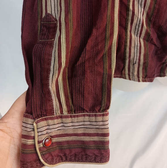 COLUMBIA coastal cowgirl western vintage Striped Burgundy Button-Up Shirt siz xl - Picture 6 of 9